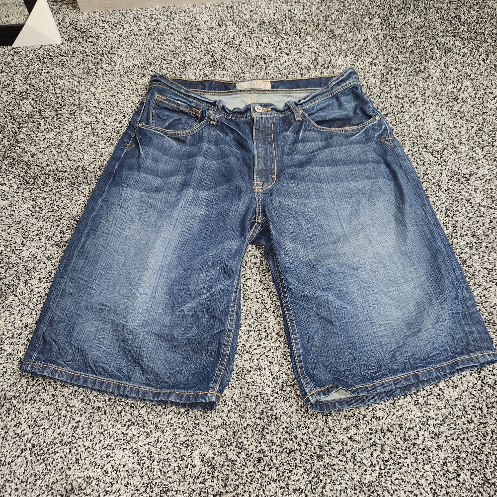 Bke Derek Denim Shorts Mens Sz 33 Darkwash,Y2k 2000s 90s Punk Baggy Loose Grunge